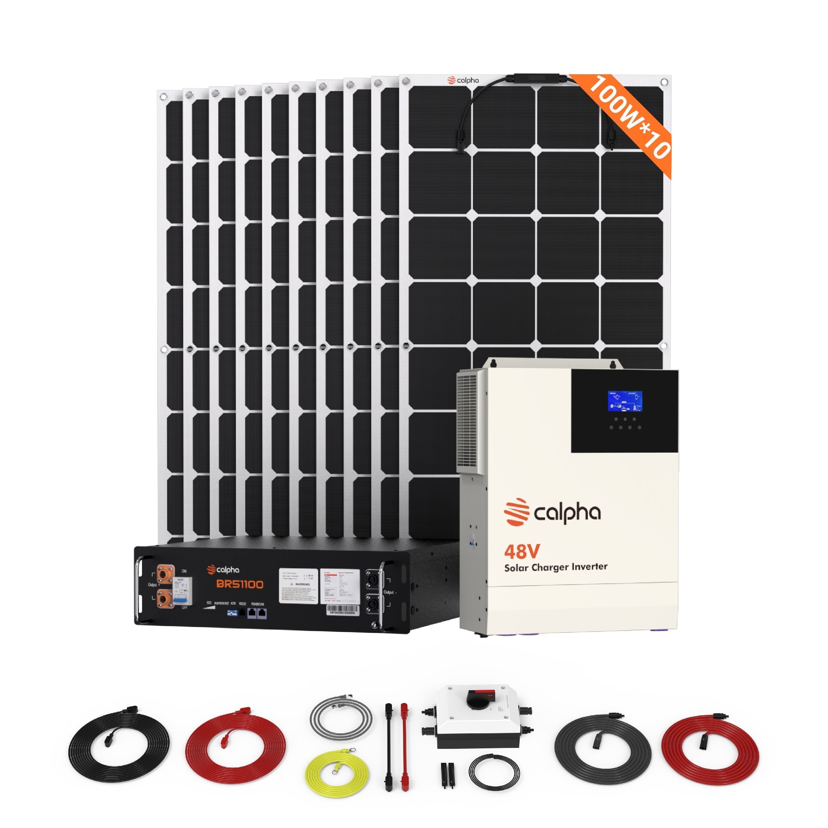Calpha 1kW 5.12kWh Solar Panel Flexible Kits (5kW Inverter) for Home