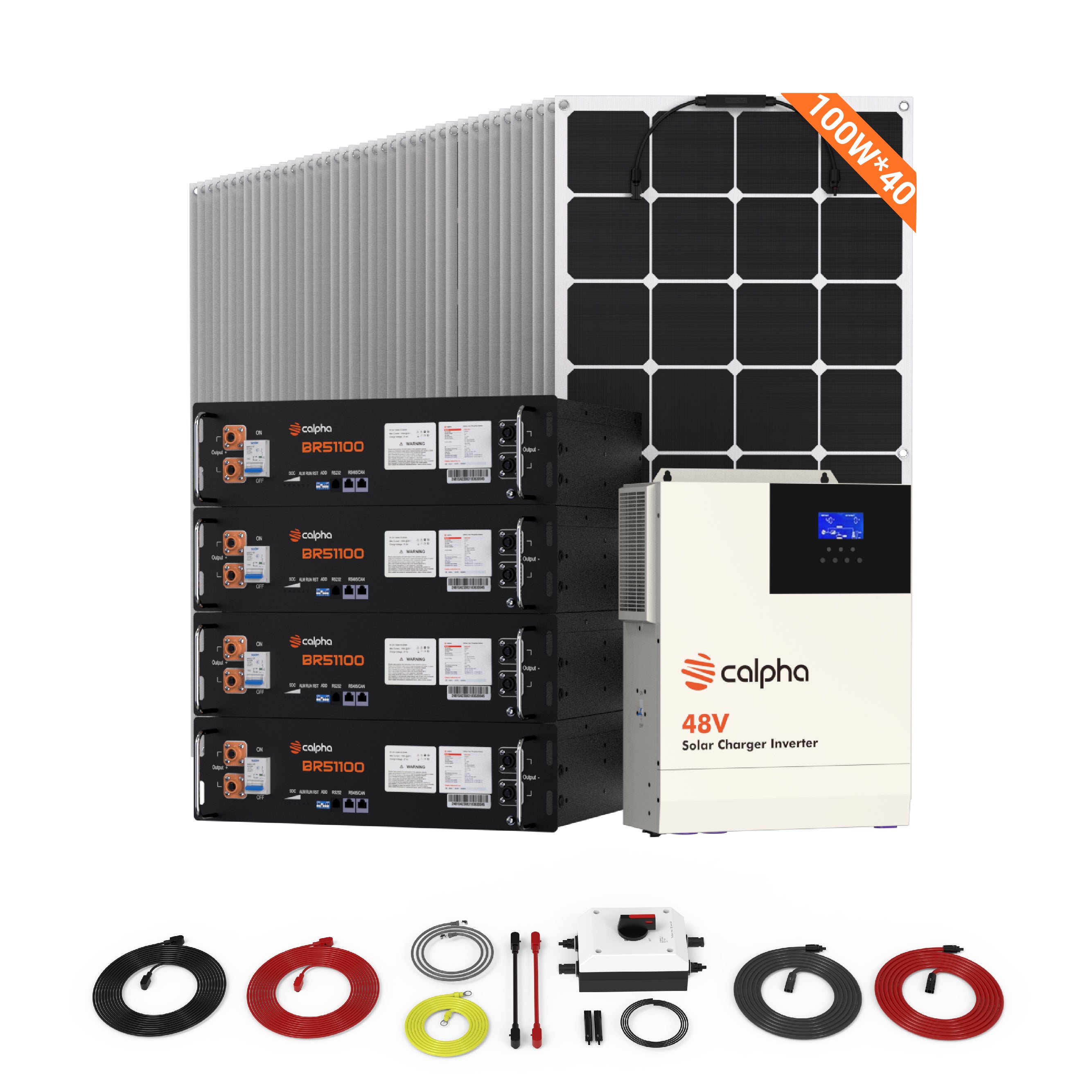 Calpha 4kW 20.48kWh Solar Panel Flexible Kits (5kW Inverter) for Home